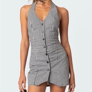 Black and White Checkered Halter Dress